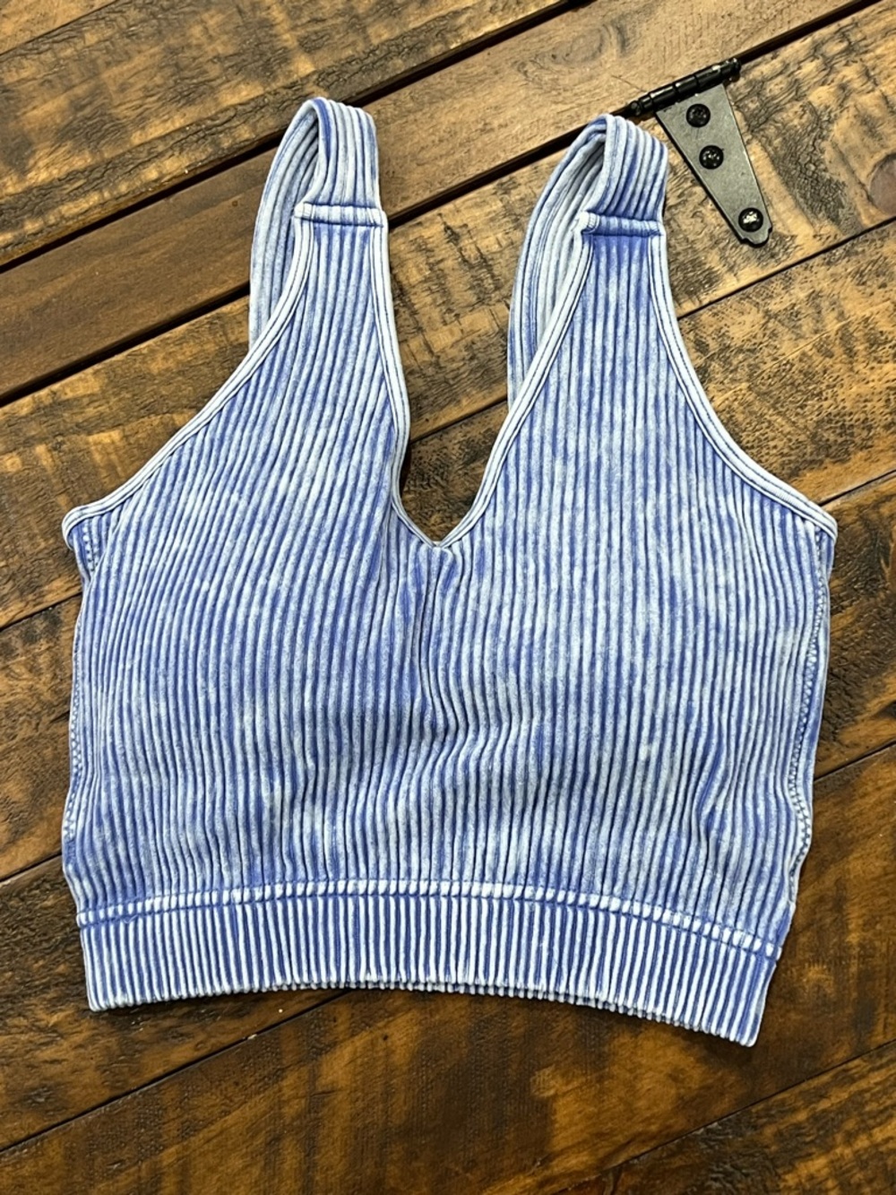 Zenana Blue Ribbed V-Neck Brami